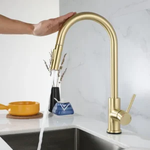 Alternative view of Gold Black Smart Touch Kitchen Faucet Sensor Splash-proof Touchless Water Tap With Pull Down Sprayer