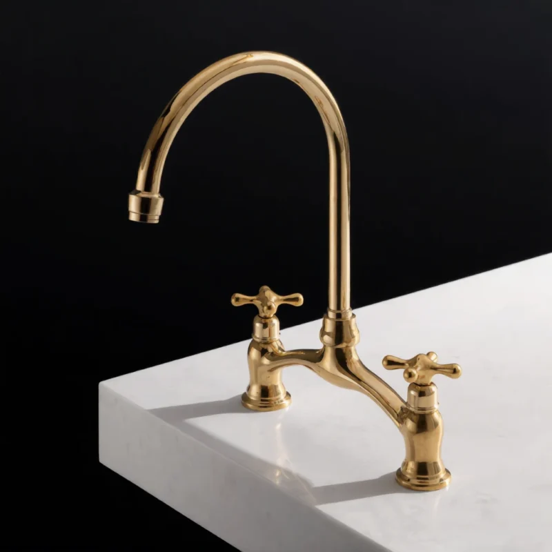 Le Pont Royal - Unlacquered Brass Bridge Kitchen Faucet