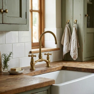 Le Pont Royal - Unlacquered Brass Bridge Kitchen Faucet