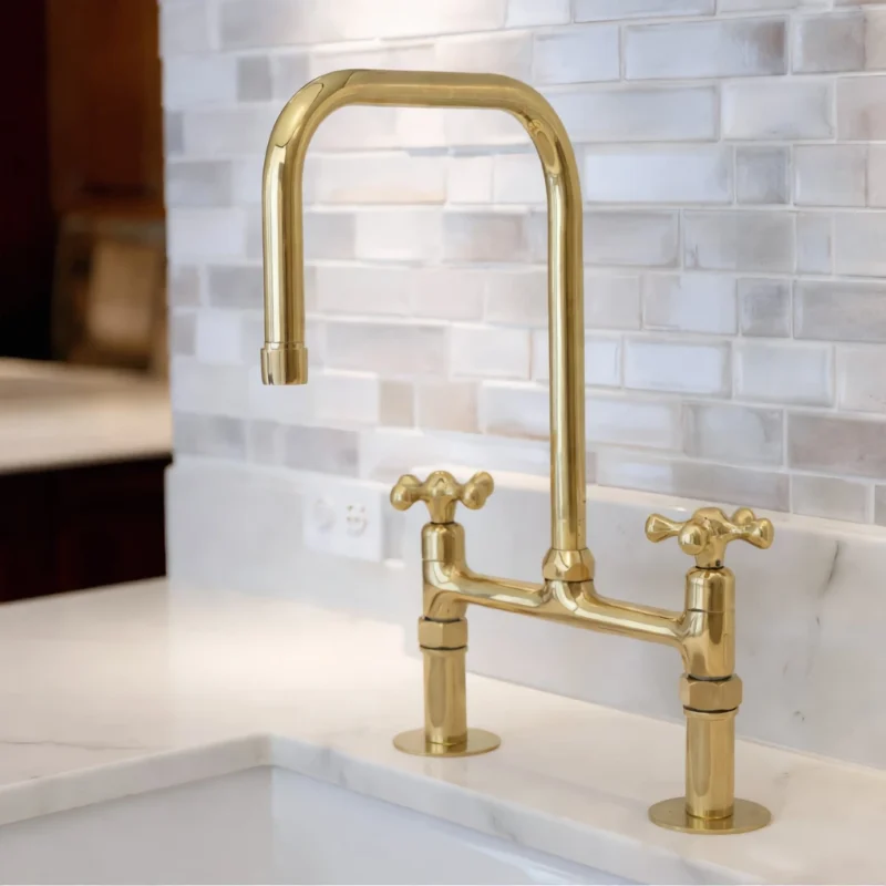 Le Faubourg - Unlacquered Brass Square Spout Bridge Kitchen Faucet