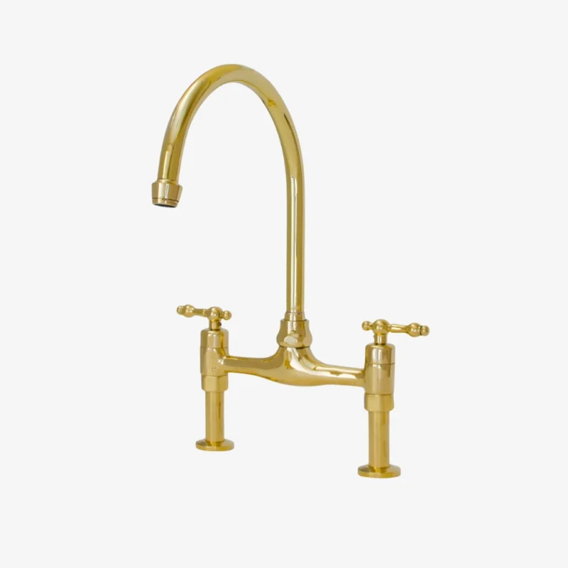 Le Temple - Unlacquered Brass Bridge Kitchen Faucet 2 hole