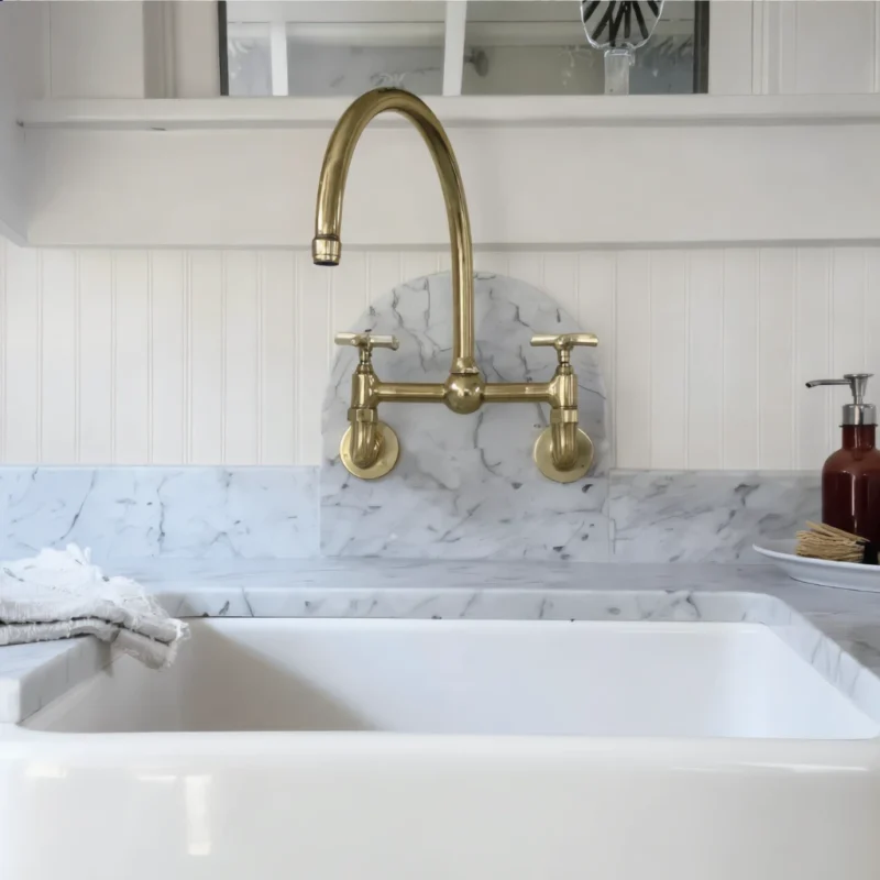 Luxembourg - Unlacquered Brass Wall-Mounted Bridge Kitchen Faucet