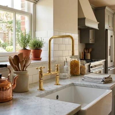 Le Faubourg - Unlacquered Brass Square Spout Bridge Kitchen Faucet