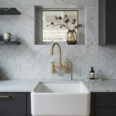 Luxembourg - Unlacquered Brass Wall-Mounted Bridge Kitchen Faucet