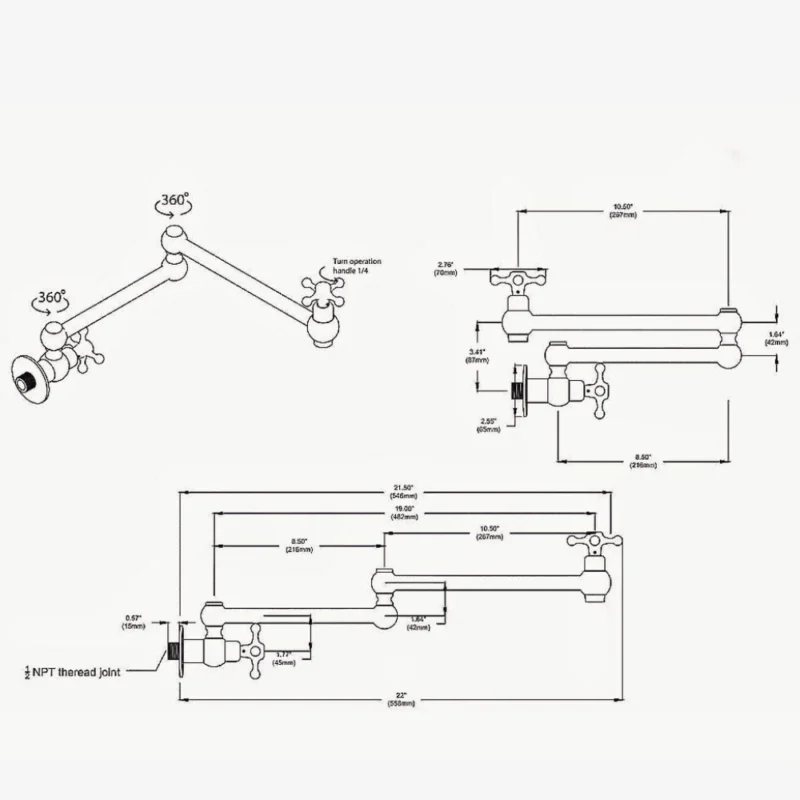 Le Réservoir - Unlacquered Brass Wall-Mounted Pot Filler