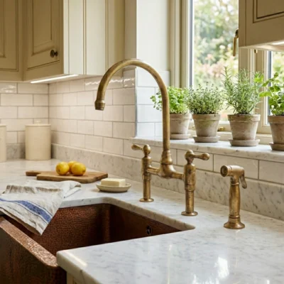 Le Temple - Unlacquered Brass Bridge Kitchen Faucet 2 hole