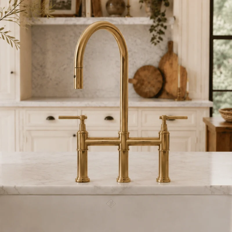 Le Trocadéro – Unlacquered Brass Bridge Kitchen Faucet with Pull-Down Sprayer