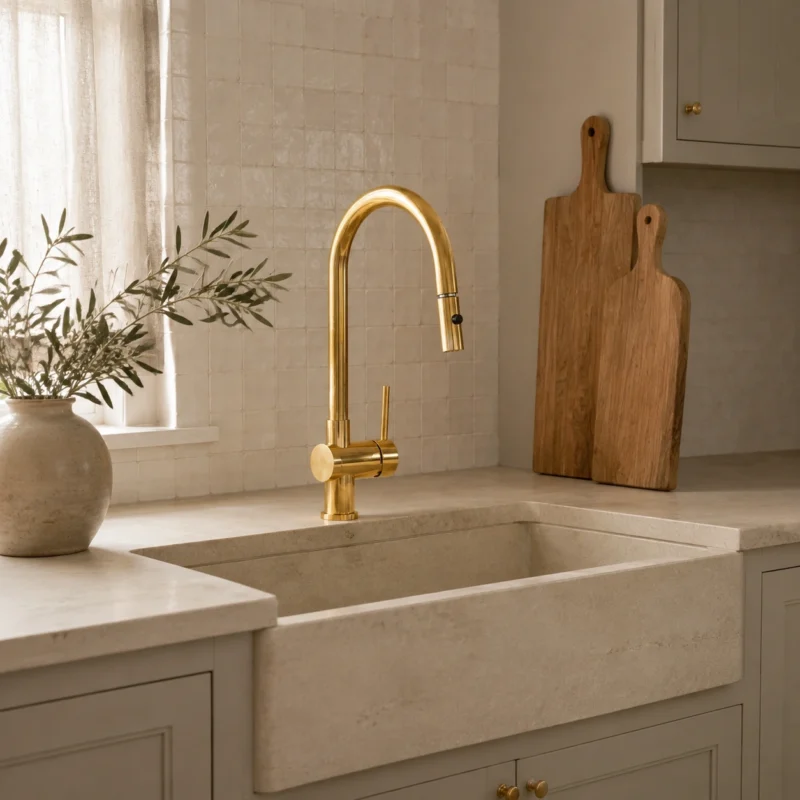 Alternative view of L’Opéra – Unlacquered Brass Single-Hole Kitchen Faucet with Pull-Down Sprayer