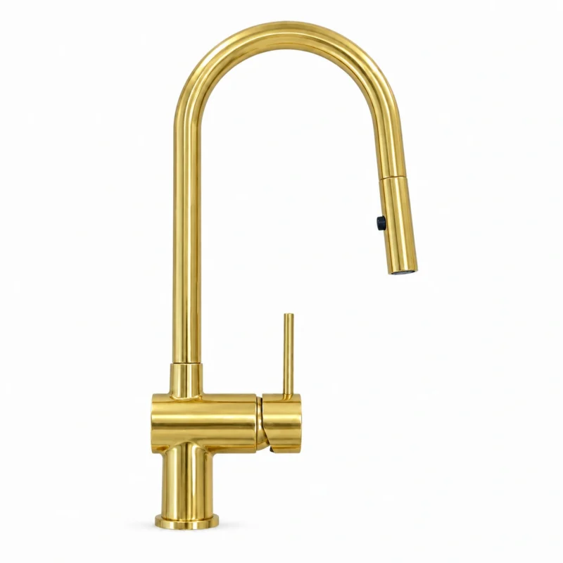 L’Opéra – Unlacquered Brass Single-Hole Kitchen Faucet with Pull-Down Sprayer