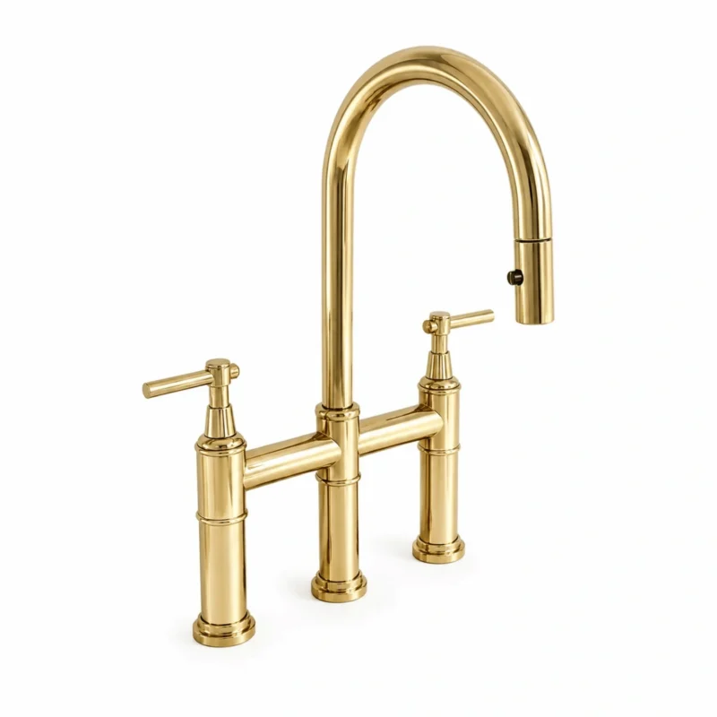 Le Trocadéro – Unlacquered Brass Bridge Kitchen Faucet with Pull-Down Sprayer