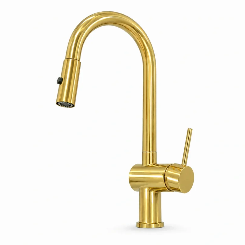 L’Opéra – Unlacquered Brass Single-Hole Kitchen Faucet with Pull-Down Sprayer